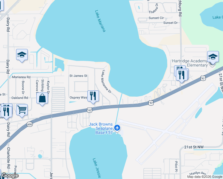 map of restaurants, bars, coffee shops, grocery stores, and more near 4076 Lake Marianna Drive in Winter Haven