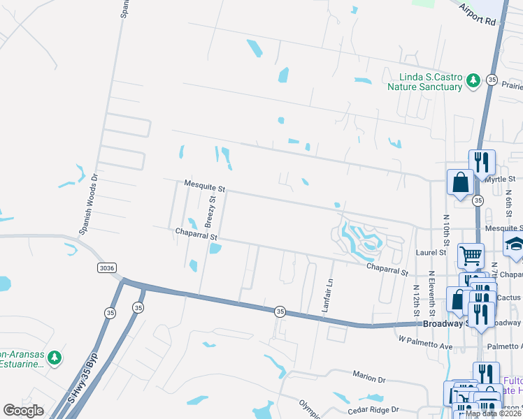 map of restaurants, bars, coffee shops, grocery stores, and more near 1902 Mesquite Street in Rockport