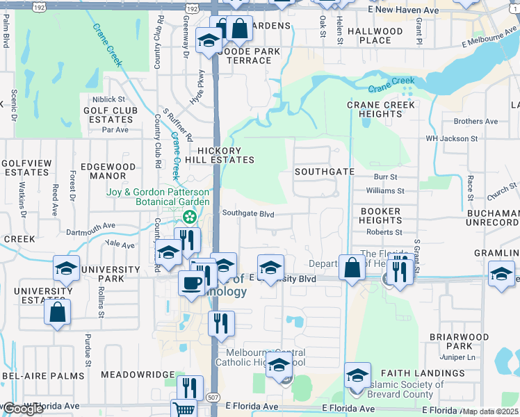 map of restaurants, bars, coffee shops, grocery stores, and more near 200 Southgate Boulevard in Melbourne