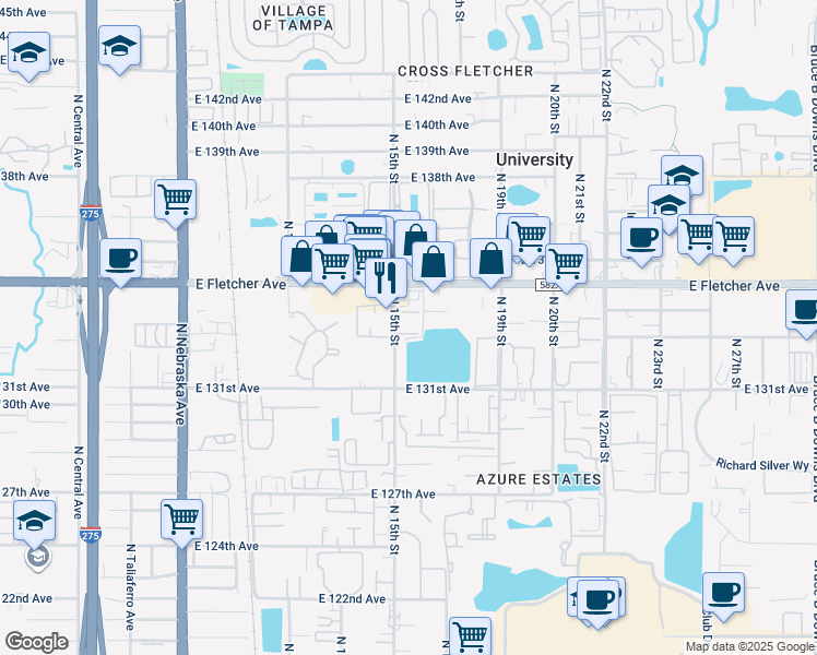 map of restaurants, bars, coffee shops, grocery stores, and more near 13408 Grand Prix Way in Tampa