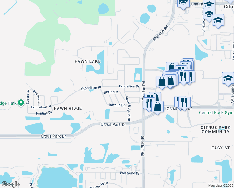 map of restaurants, bars, coffee shops, grocery stores, and more near 13315 Kearney Way in Tampa