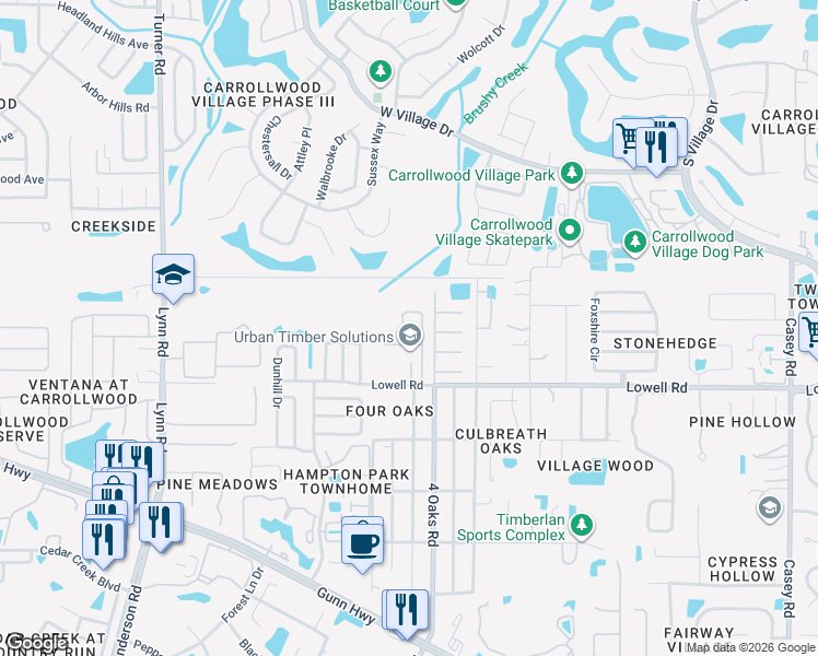 map of restaurants, bars, coffee shops, grocery stores, and more near 13112 Carrollwood Creek Drive in Tampa