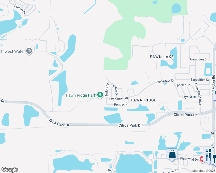 map of restaurants, bars, coffee shops, grocery stores, and more near 13419 Eudora Place in Tampa