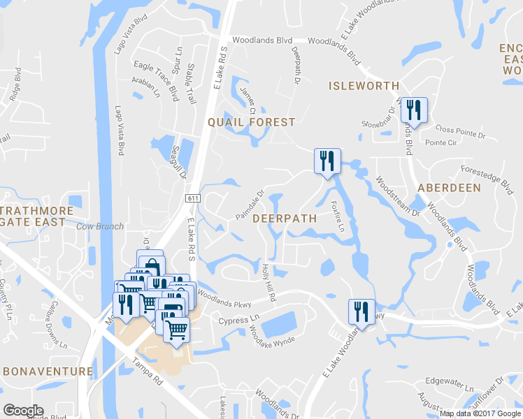 map of restaurants, bars, coffee shops, grocery stores, and more near 465 Holly Hill Road in Oldsmar