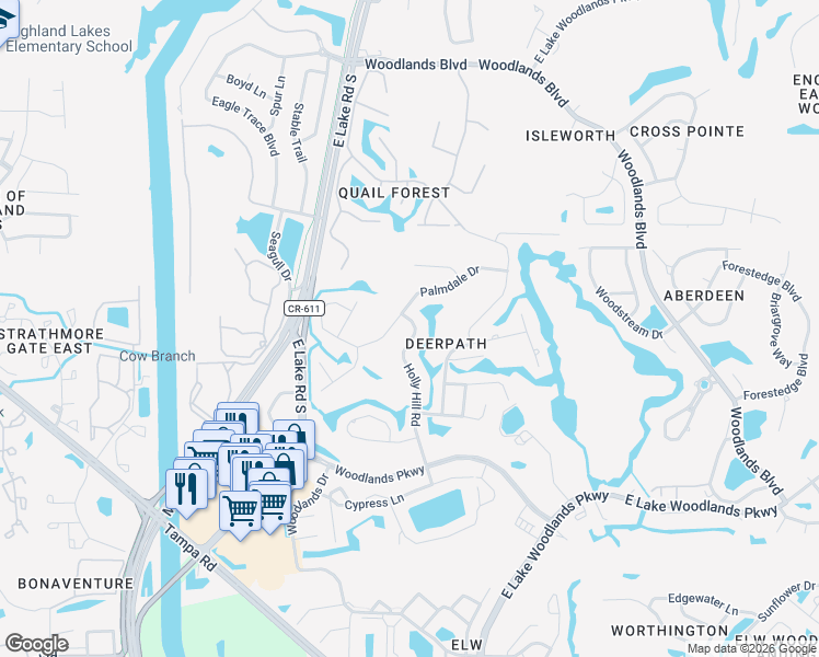 map of restaurants, bars, coffee shops, grocery stores, and more near 465 Holly Hill Road in Oldsmar
