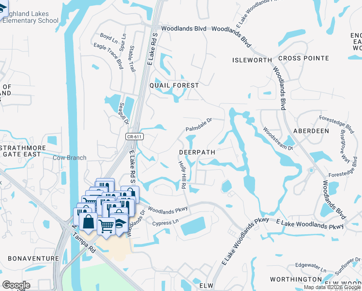 map of restaurants, bars, coffee shops, grocery stores, and more near 465 Holly Hill Road in Oldsmar