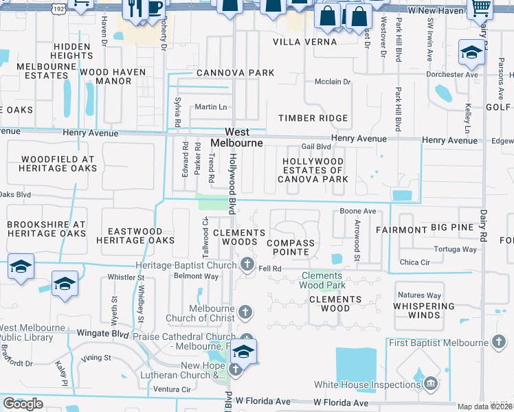 map of restaurants, bars, coffee shops, grocery stores, and more near 660 John Hancock Lane in Melbourne