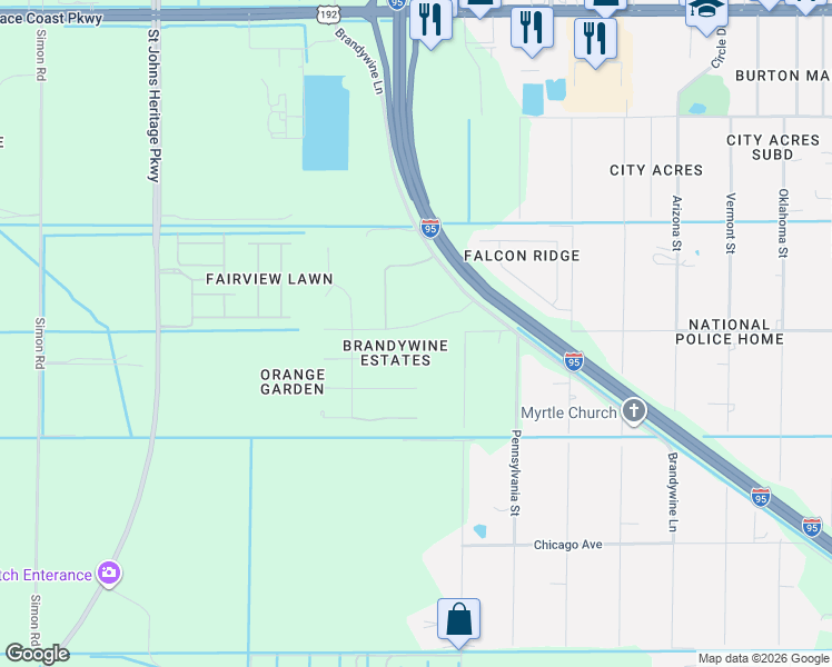 map of restaurants, bars, coffee shops, grocery stores, and more near 4765 Sugar Creek Drive in Melbourne