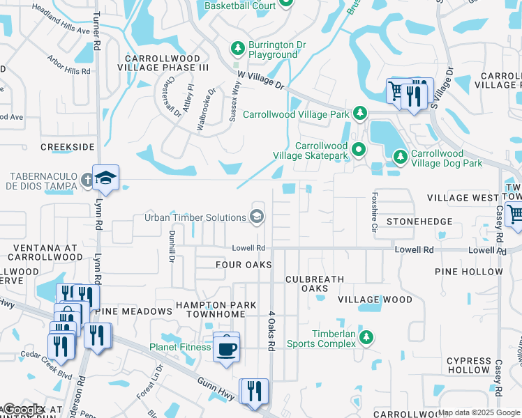 map of restaurants, bars, coffee shops, grocery stores, and more near 13112 Carrollwood Creek Drive in Tampa