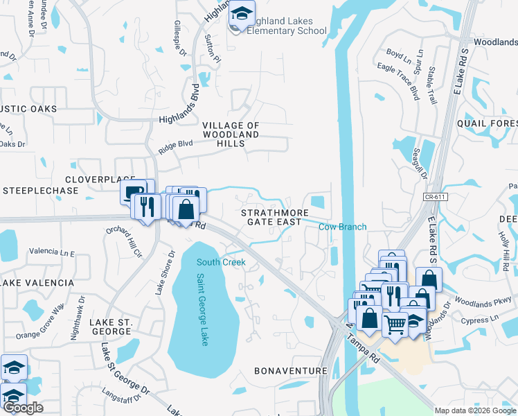 map of restaurants, bars, coffee shops, grocery stores, and more near 4020 Corkwood Court in Palm Harbor