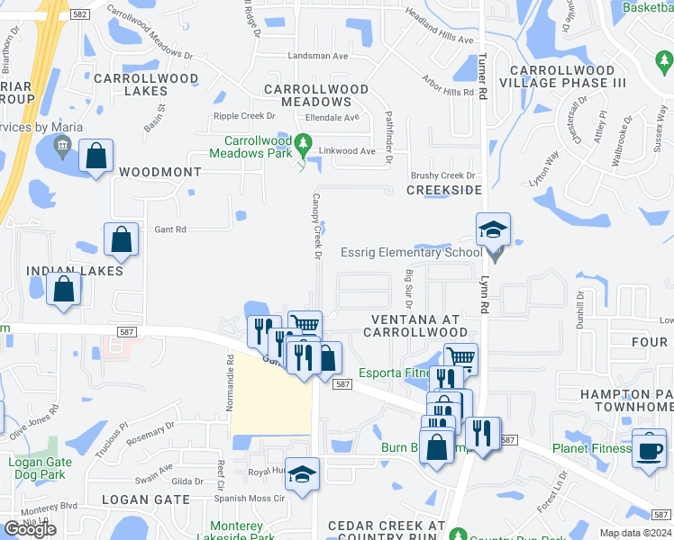 map of restaurants, bars, coffee shops, grocery stores, and more near 5933 Browder Road in Tampa