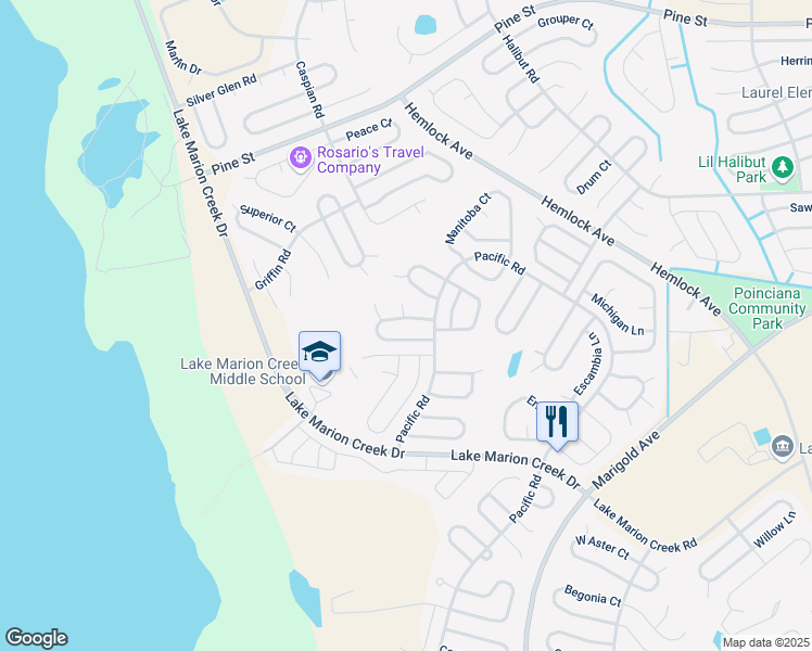 map of restaurants, bars, coffee shops, grocery stores, and more near 510 Lakeview Court in Kissimmee
