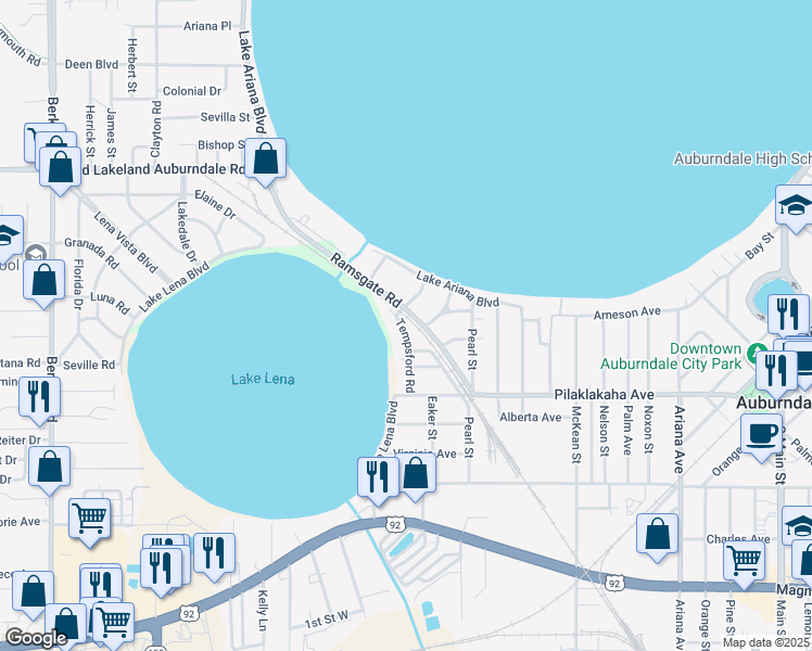 map of restaurants, bars, coffee shops, grocery stores, and more near 103 Tempsford Road in Auburndale