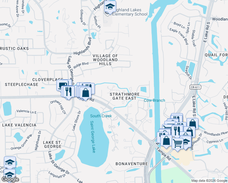 map of restaurants, bars, coffee shops, grocery stores, and more near 4044 Corkwood Court in Palm Harbor