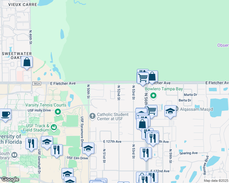 map of restaurants, bars, coffee shops, grocery stores, and more near 13383 Arbor Pointe Circle in Tampa