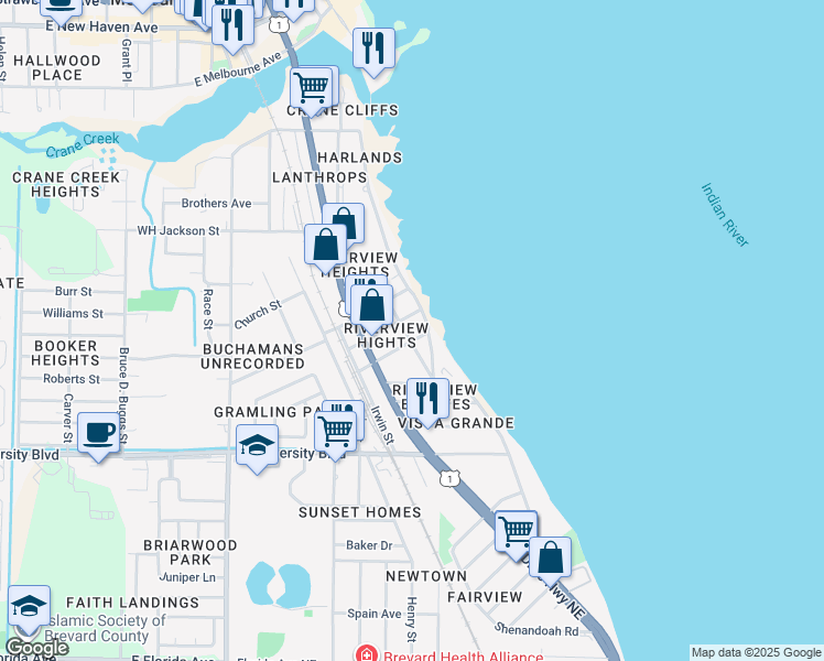 map of restaurants, bars, coffee shops, grocery stores, and more near 2715 Melwood Drive in Melbourne