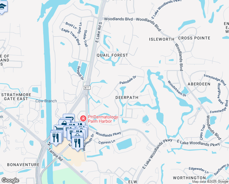 map of restaurants, bars, coffee shops, grocery stores, and more near 465 Holly Hill Road in Oldsmar