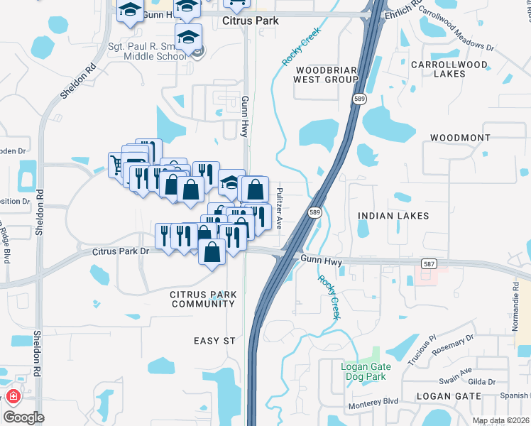 map of restaurants, bars, coffee shops, grocery stores, and more near 7410 Edgemere Road in Tampa