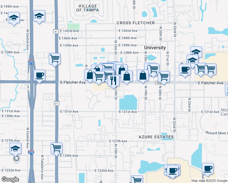 map of restaurants, bars, coffee shops, grocery stores, and more near 13408 Grand Prix Way in Tampa
