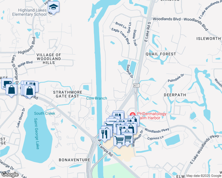 map of restaurants, bars, coffee shops, grocery stores, and more near 1436 Seagull Drive in Palm Harbor