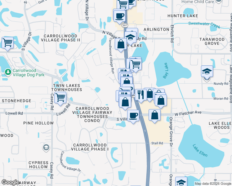 map of restaurants, bars, coffee shops, grocery stores, and more near 13610 Pub Place in Tampa