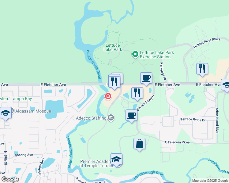 map of restaurants, bars, coffee shops, grocery stores, and more near 13294 Telecom Drive in Tampa