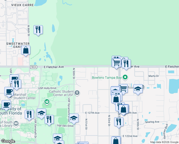 map of restaurants, bars, coffee shops, grocery stores, and more near 13285 Arbor Pointe Circle in Tampa