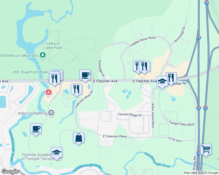 map of restaurants, bars, coffee shops, grocery stores, and more near 12855 Sanctuary Cove Drive in Tampa