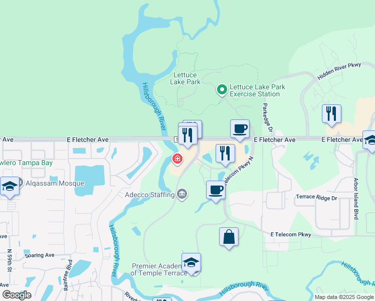 map of restaurants, bars, coffee shops, grocery stores, and more near 13294 Telecom Drive in Tampa
