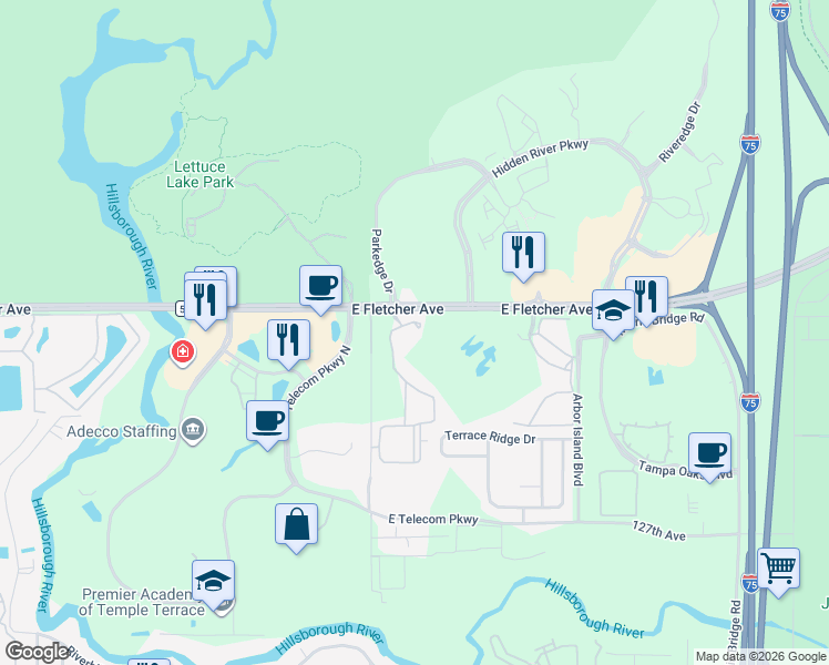 map of restaurants, bars, coffee shops, grocery stores, and more near 12855 Sanctuary Cove Drive in Tampa