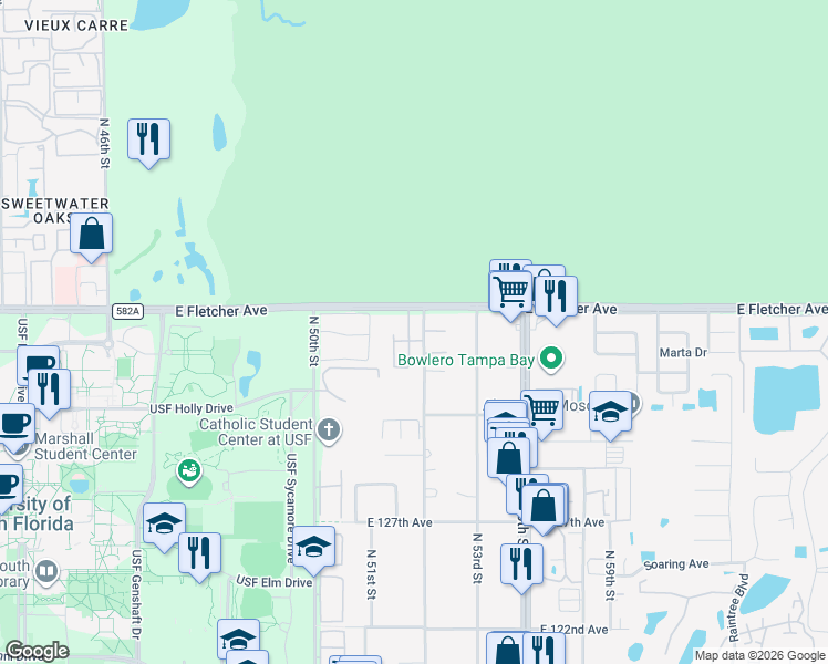 map of restaurants, bars, coffee shops, grocery stores, and more near 13389 Arbor Pointe Circle in Tampa