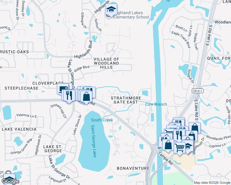 map of restaurants, bars, coffee shops, grocery stores, and more near 4020 Corkwood Court in Palm Harbor