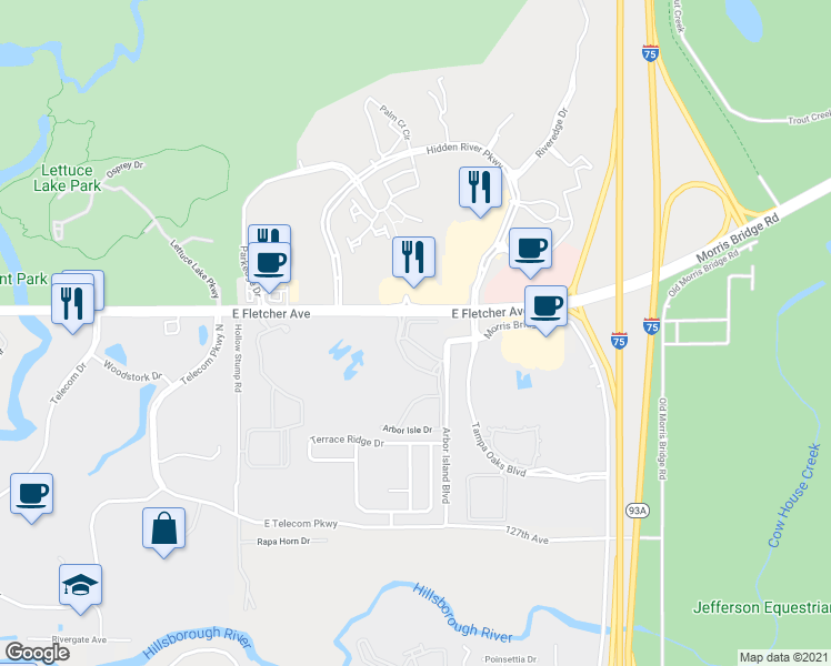 map of restaurants, bars, coffee shops, grocery stores, and more near 8514 Lucuya Way in Tampa