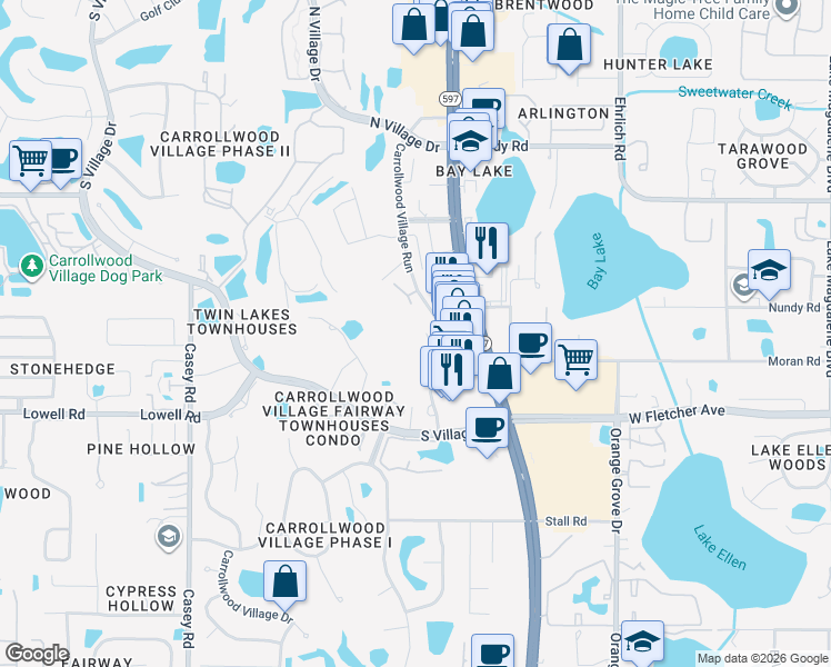 map of restaurants, bars, coffee shops, grocery stores, and more near 13610 Pub Place in Tampa