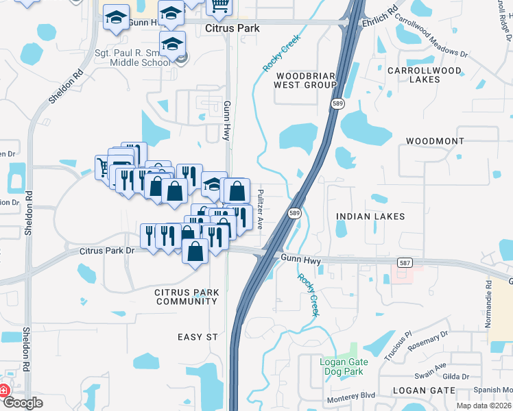 map of restaurants, bars, coffee shops, grocery stores, and more near 7410 Edgemere Road in Tampa