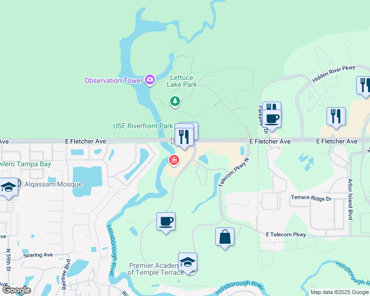 map of restaurants, bars, coffee shops, grocery stores, and more near 13294 Telecom Drive in Tampa
