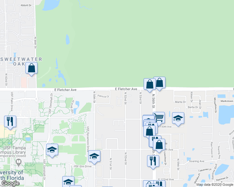 map of restaurants, bars, coffee shops, grocery stores, and more near 13430 South Village Circle in Tampa