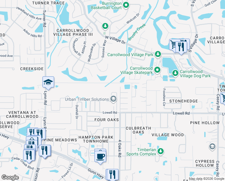 map of restaurants, bars, coffee shops, grocery stores, and more near 13112 Carrollwood Creek Drive in Tampa