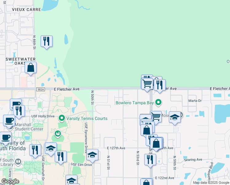 map of restaurants, bars, coffee shops, grocery stores, and more near 13389 Arbor Pointe Circle in Tampa