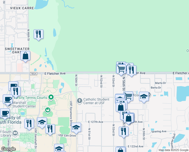 map of restaurants, bars, coffee shops, grocery stores, and more near 13373 Arbor Pointe Circle in Tampa