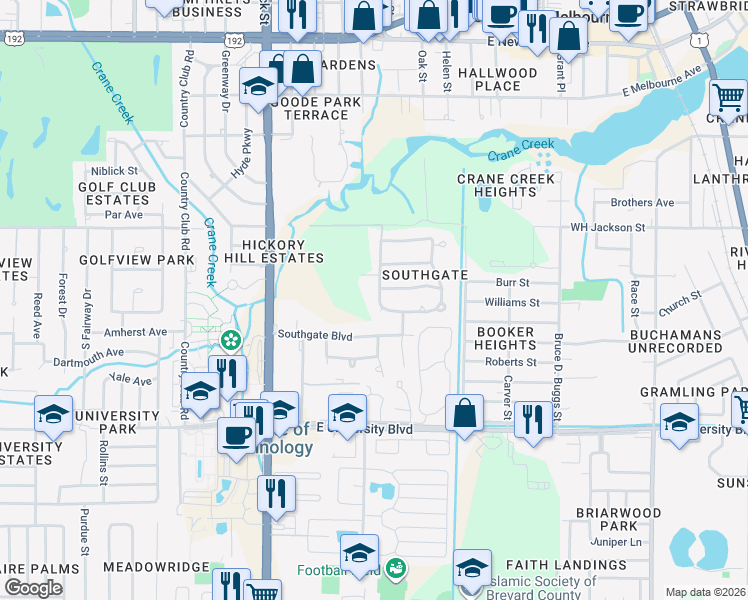 map of restaurants, bars, coffee shops, grocery stores, and more near 2704 Lewis Street in Melbourne