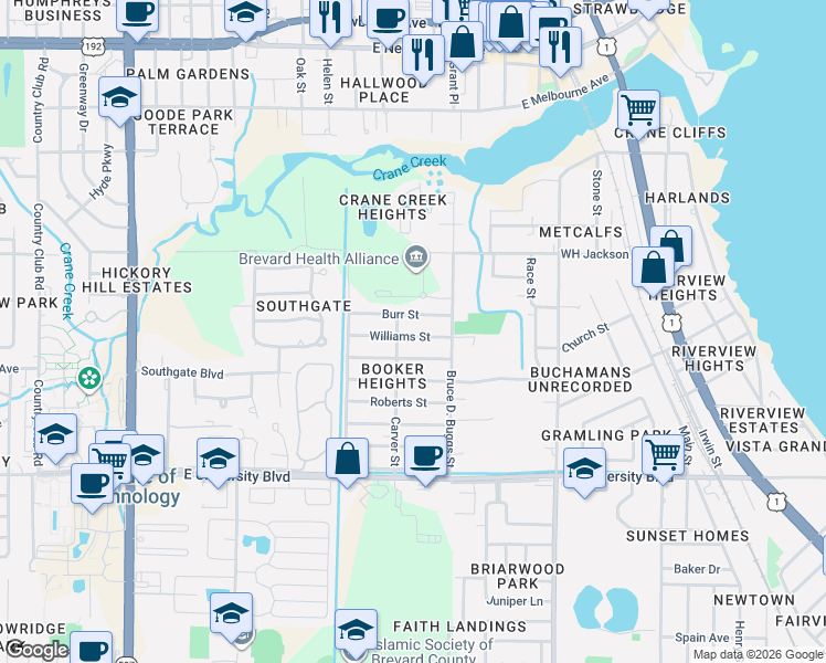 map of restaurants, bars, coffee shops, grocery stores, and more near 608 Williams Street in Melbourne