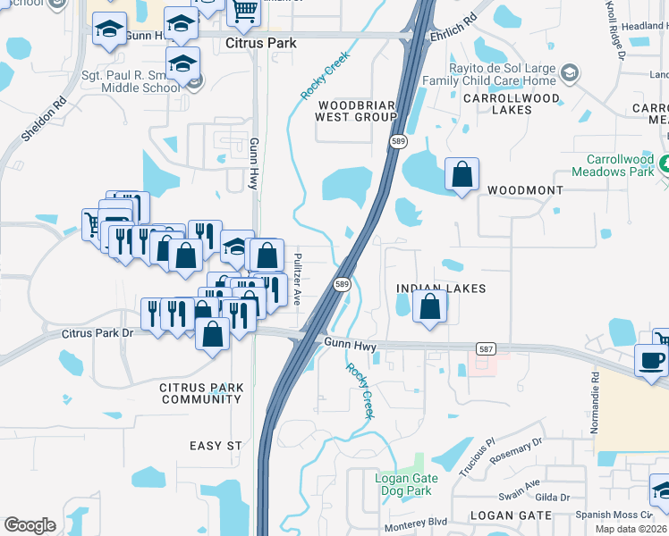 map of restaurants, bars, coffee shops, grocery stores, and more near 7303 Mount Vernon Road in Tampa