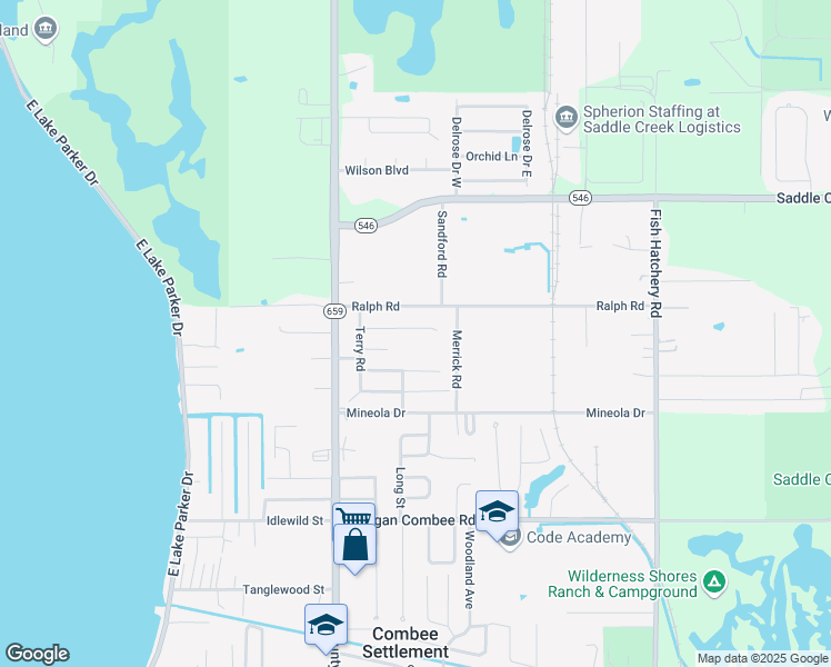 map of restaurants, bars, coffee shops, grocery stores, and more near 2749 Ralph Road in Lakeland