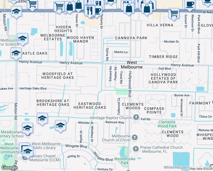 map of restaurants, bars, coffee shops, grocery stores, and more near 562 Edward Road in Melbourne