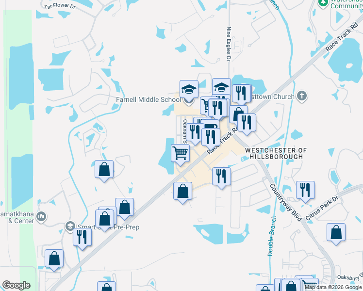 map of restaurants, bars, coffee shops, grocery stores, and more near 14115 Stowbridge Avenue in Tampa