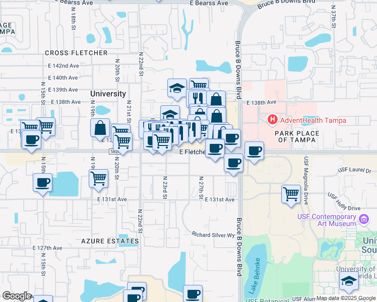 map of restaurants, bars, coffee shops, grocery stores, and more near 13400 Livingston Avenue in Tampa