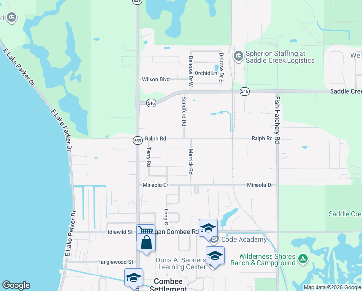 map of restaurants, bars, coffee shops, grocery stores, and more near 2759 Smithtown Drive in Lakeland