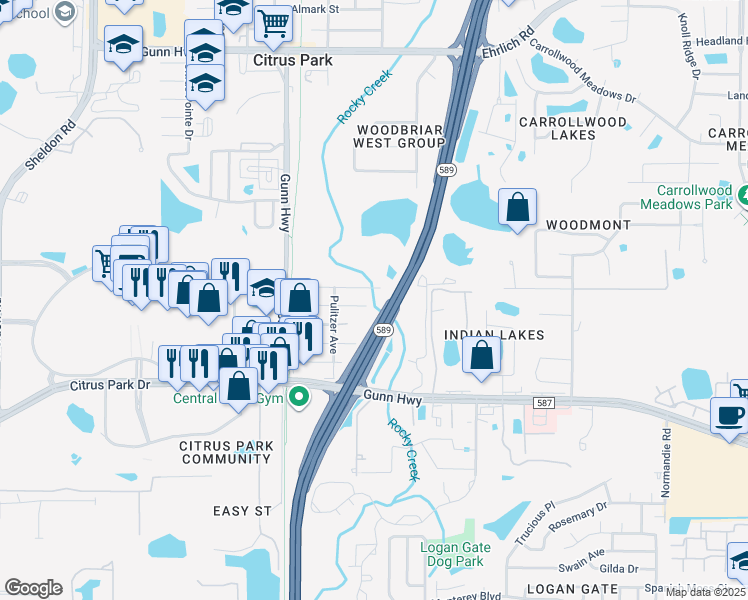 map of restaurants, bars, coffee shops, grocery stores, and more near 7303 Mount Vernon Road in Tampa