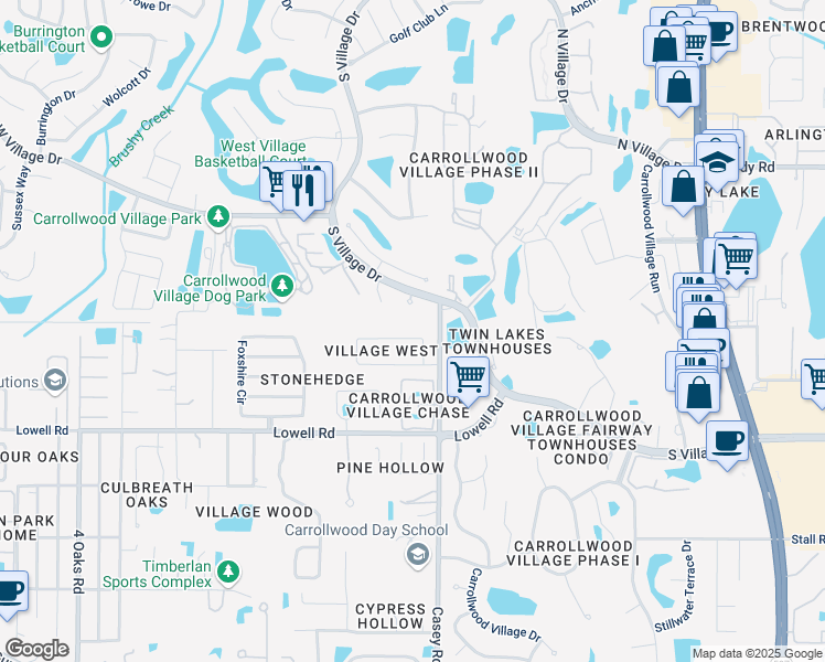 map of restaurants, bars, coffee shops, grocery stores, and more near 4646 Westford Circle in Tampa